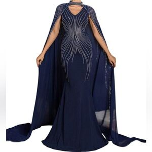Faeriesty Elegant Rhinestone Formal Dress With Chiffon Cloak Two Pieces Set